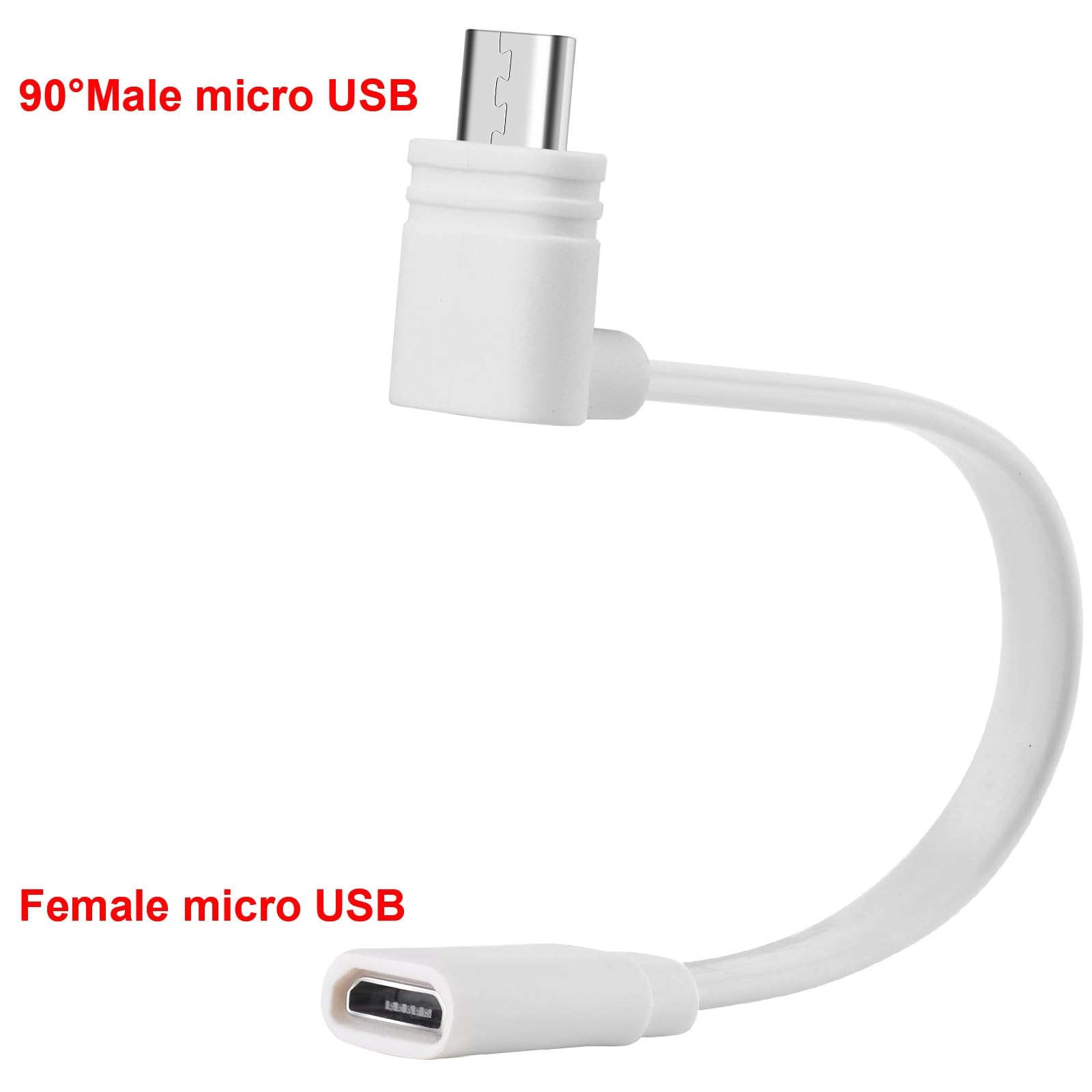 Uogw 3 Pack 90° Micro-USB Extension Cable Compatible with 5 inches, White
