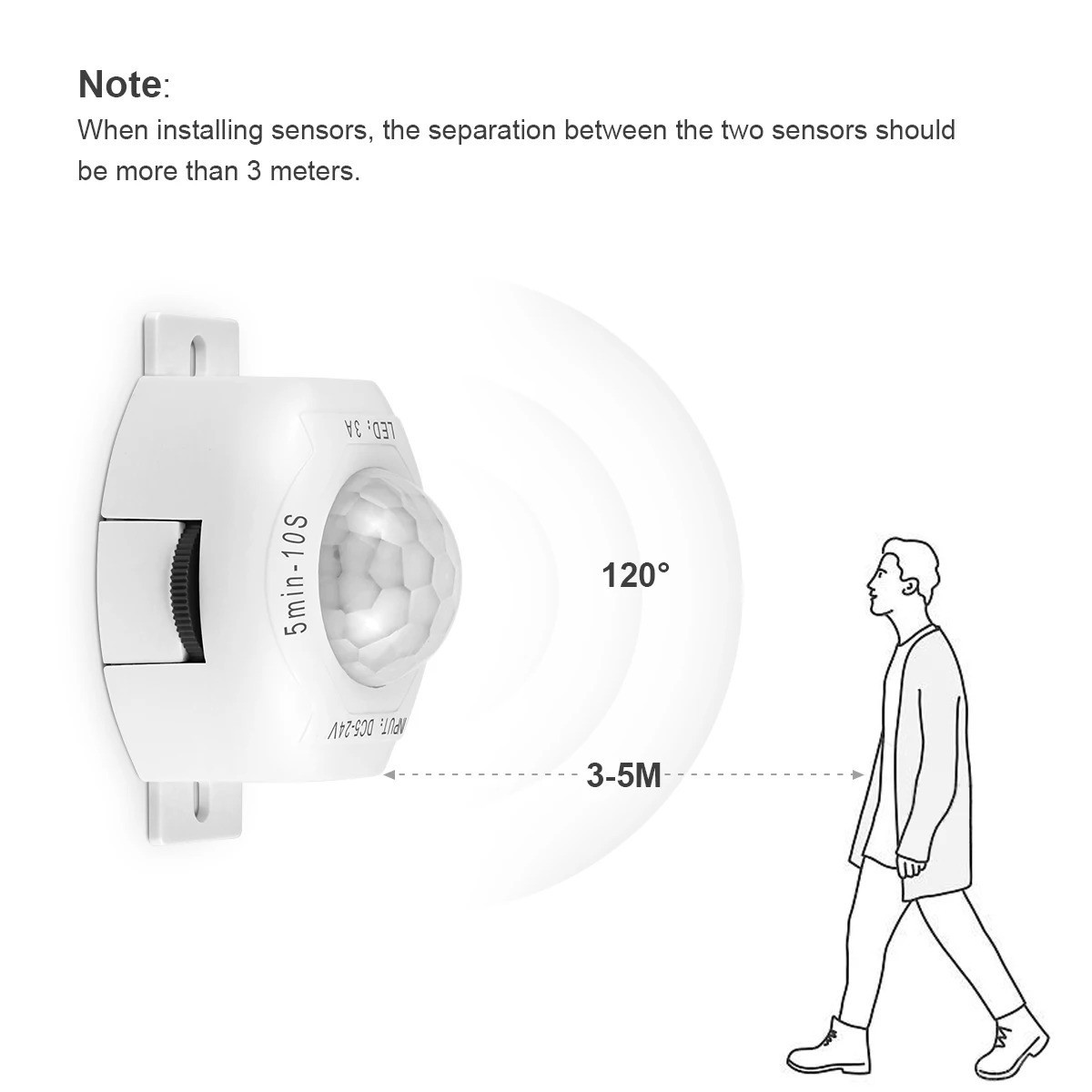 DC 5V-24V 3A PIR Motion Sensor Light Switch IR Detector Time Delay for LED Strip