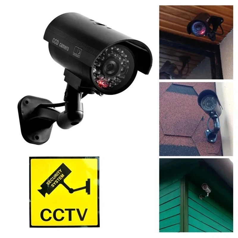 IR Bullet Fake Dummy Surveillance Security Camera CCTV & Record Light – Black