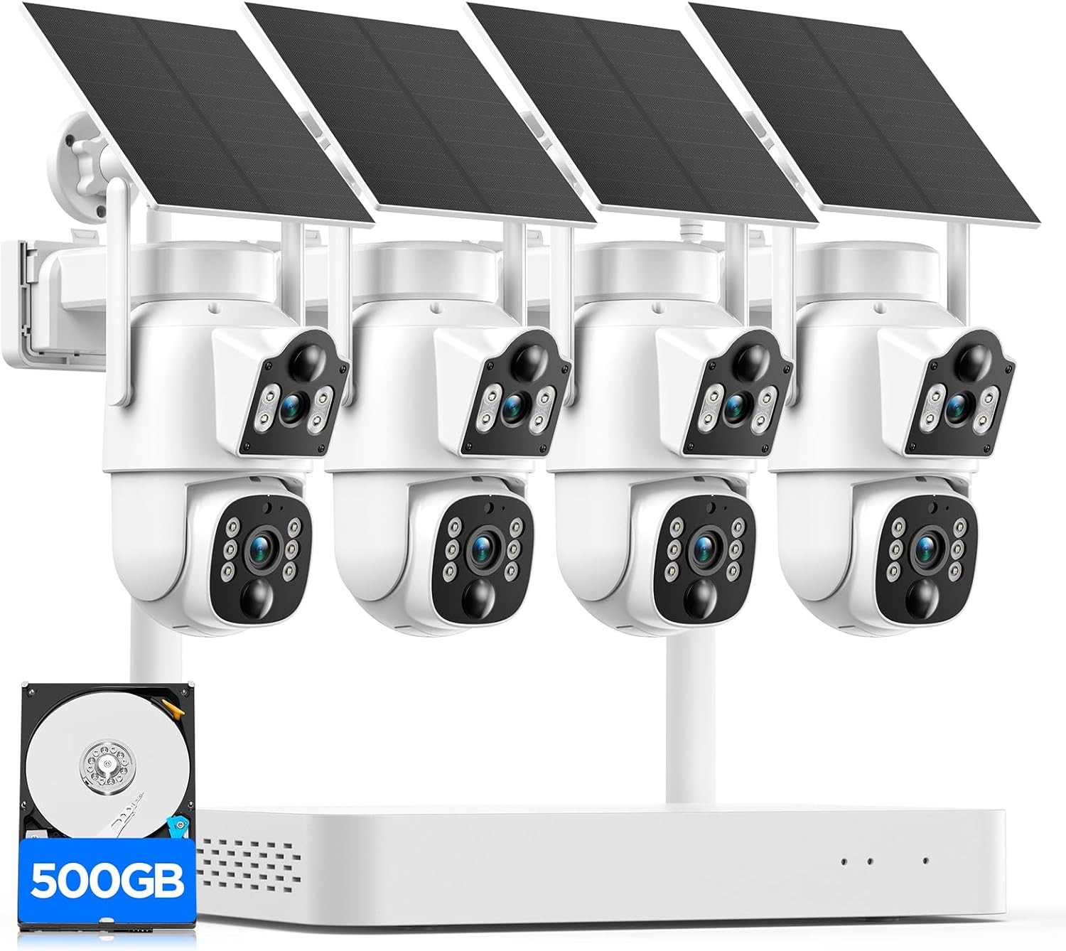 Wireless Solar Security Camera System 10CH 4K NVR+4*4MP Dual Lens Outdoor Cams