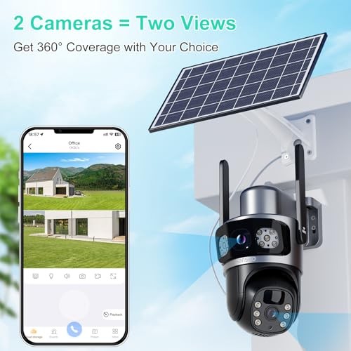 Dual Lens PTZ Solar Camera Wireless Outdoor, 5G/2.4G WiFi Home QS16-Gray