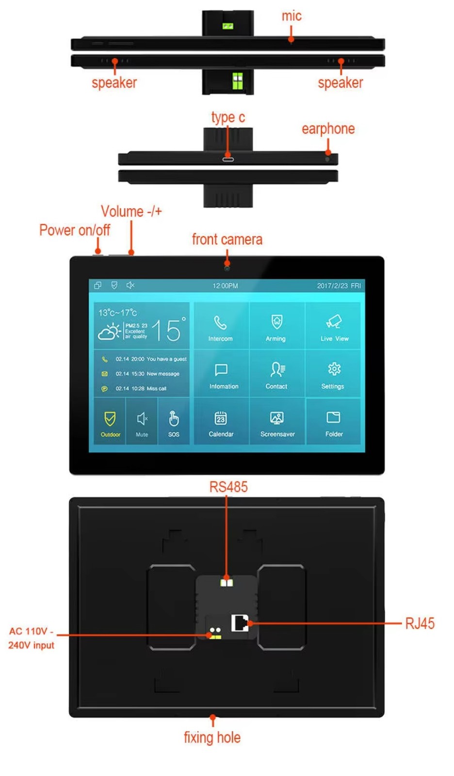 Industrial 10.1inch Android11 Tablet Display RK3568 Touch Screen Wall Mount