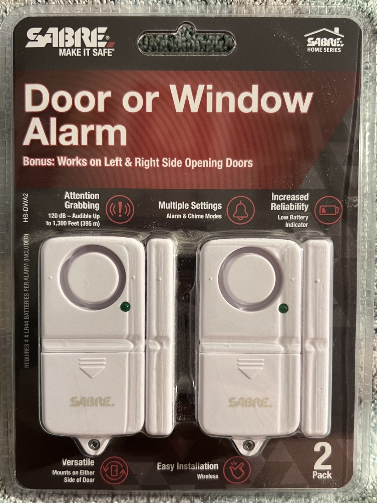Sabre Door Or Window Alarm – Set of 2 (HS-DWA2) “Sealed in Manufacture Pack”