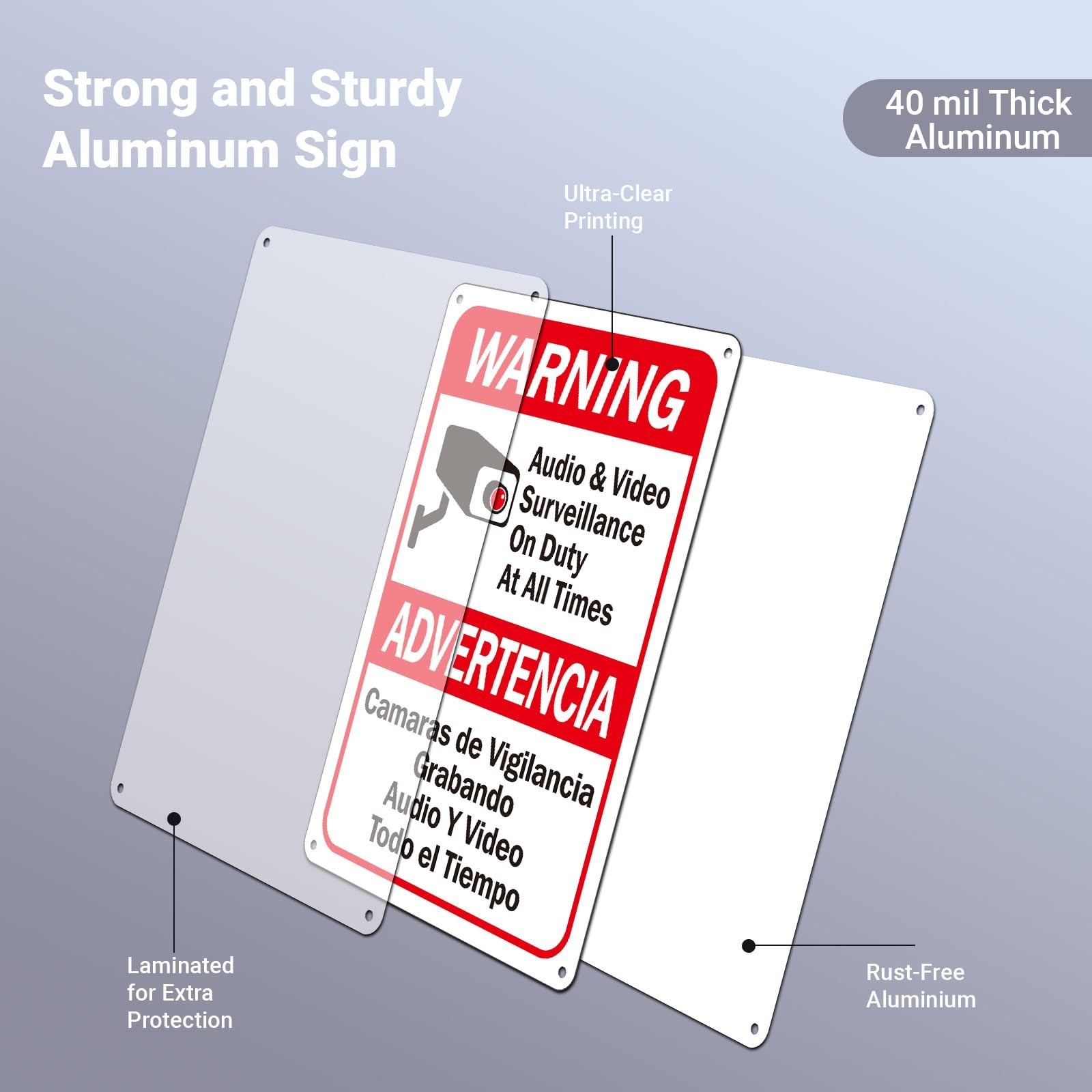 4 Pack Video Surveillance Signs 10×7 inches Bilingual English Spanish Waterproof