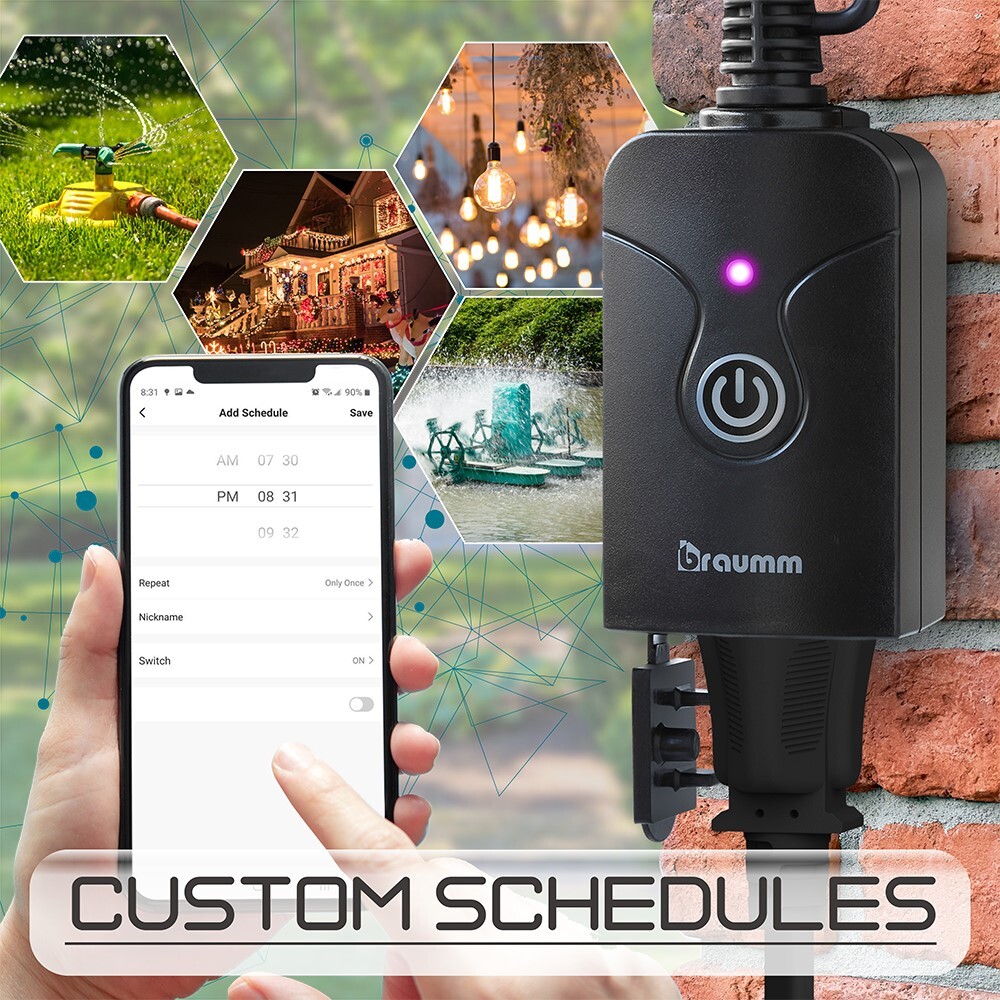 Braumm Smart Outdoor WiFi Outlet Compatible w/ Alexa Google Assistant ETL Listed