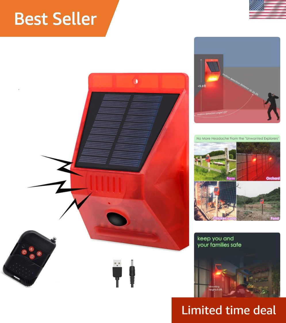 Solar Outdoor Motion Sensor Alarm-129db Loud Siren Lamp Noise Maker, 4 Workin…