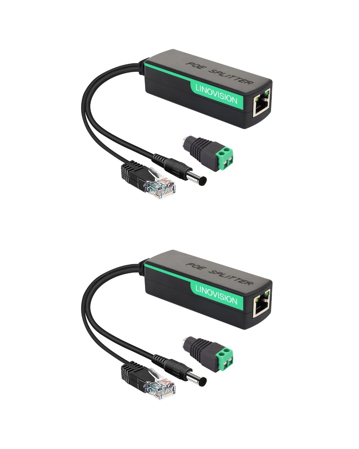 2 Pack DC12V 2A Output Power Over Ethernet PoE Splitter IEEE802.3af/at 10/100