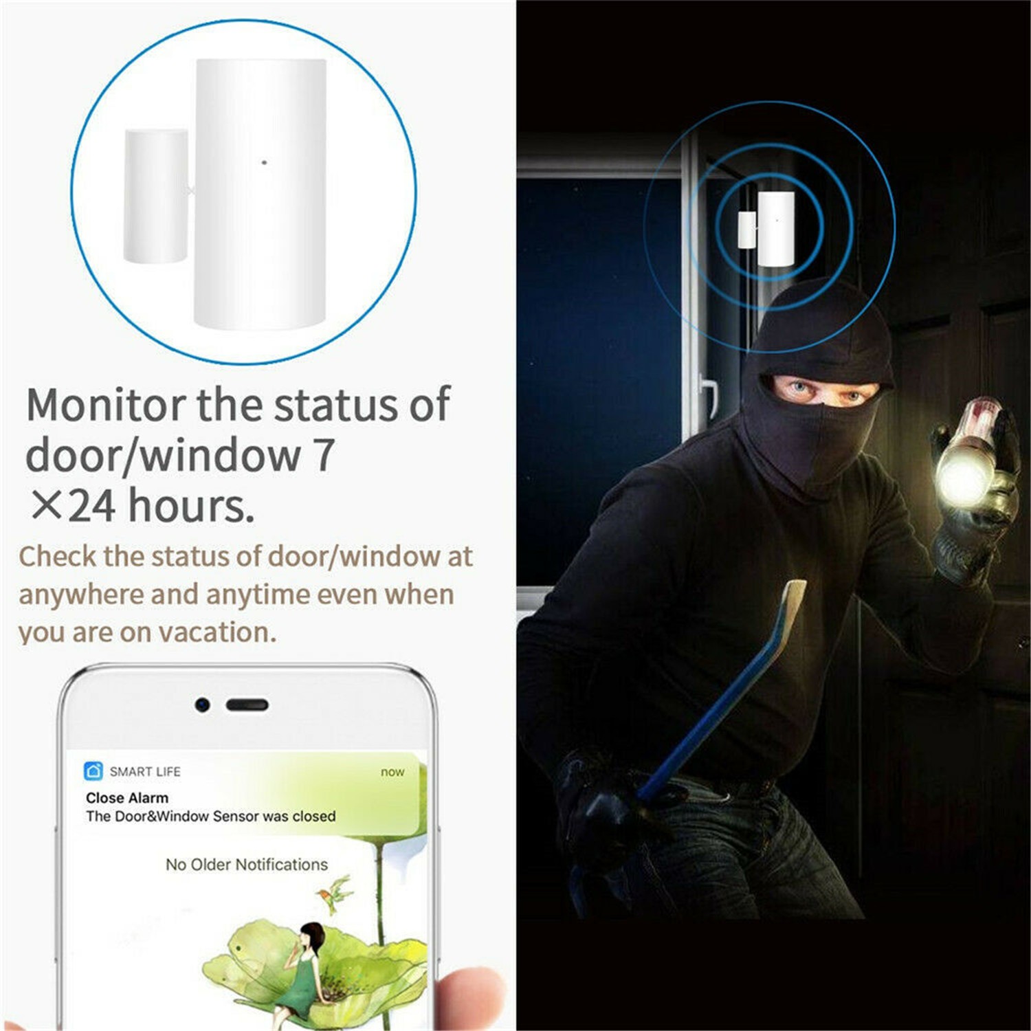 3PK Tuya & Smart Life ZigBee & Mesh WiFi Home Zigbee Contact Door Window Sensor