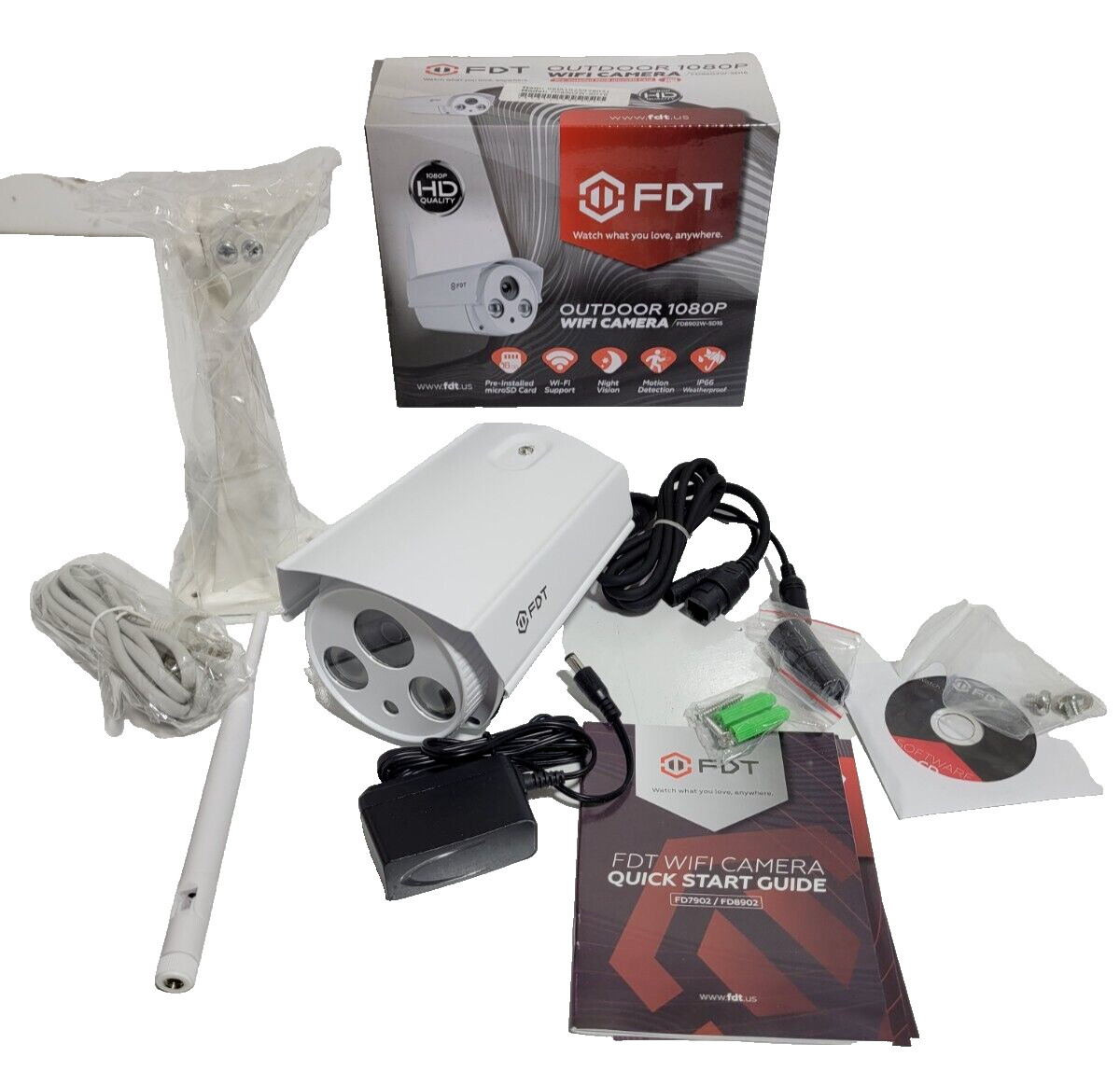 LOT OF 2 – FDT FD8902W-SD16 OUTDOOR 1080P WIFI CAMERA W PRE-INSTALLED SD CARD