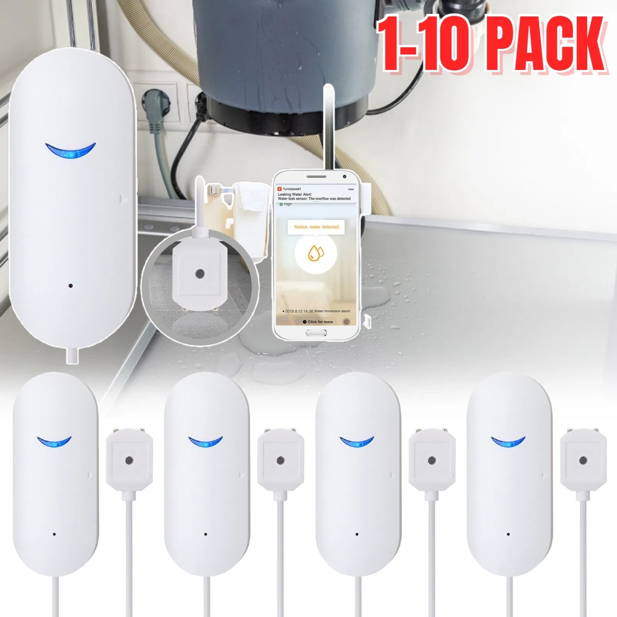 Smart Water Leak Sensor Detector APP Alarm WiFi Home Water Leak Detector Lot