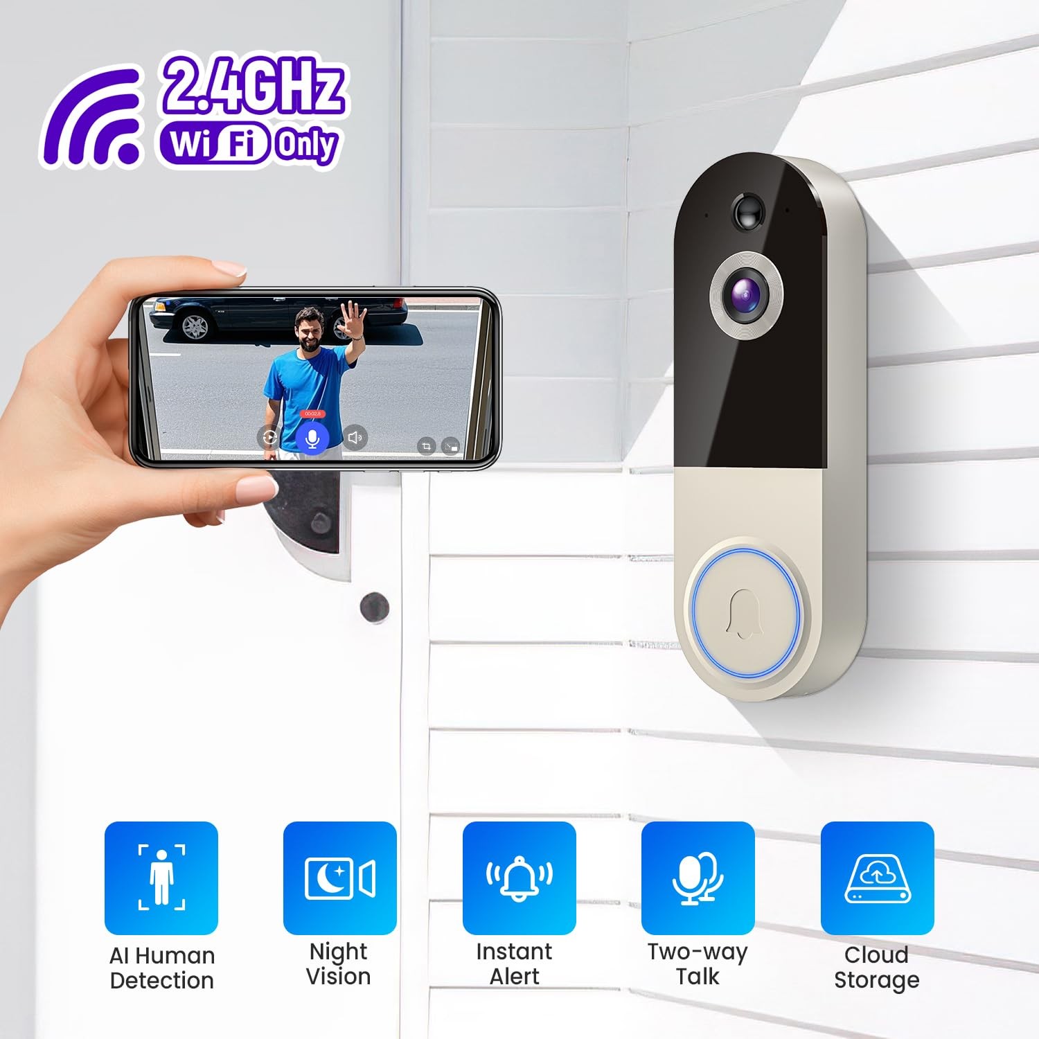 Lunelyx 1080p Wireless Video Doorbell Camera, Smart Outdoor Linen
