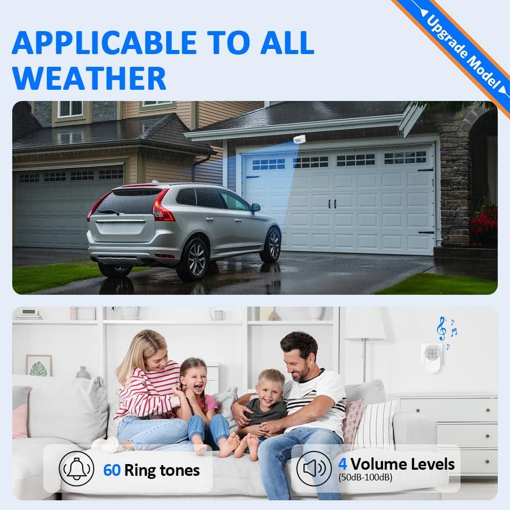 Wireless Driveway Alarm System – Weatherproof Motion Sensor Detector, 500FT Rang