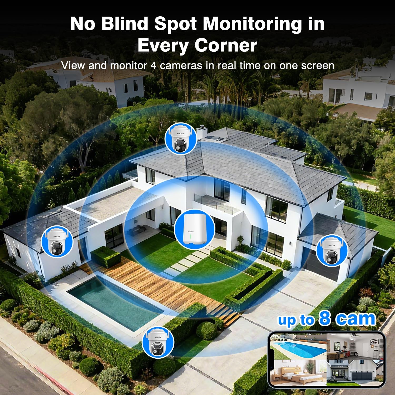 YUNZIEN 6MP Security Cameras Outdoor Wireless,Solar Powered Dual Lens Home…