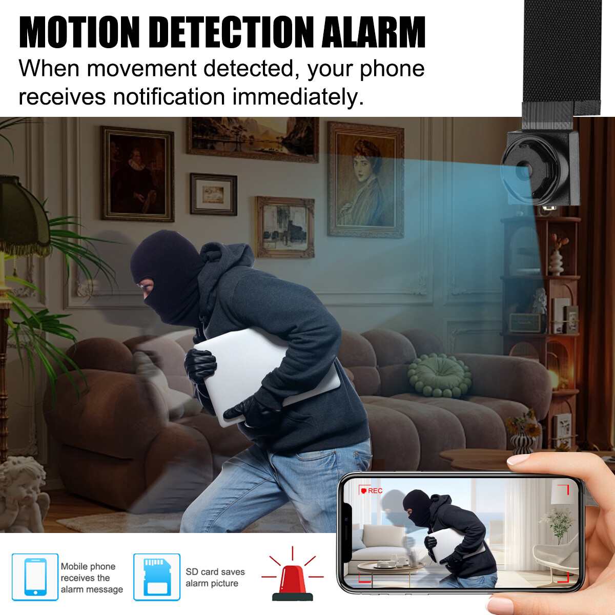 4K Mini Security Camera with Motion Alert WiFi APP Control DIY Adhesive Mount