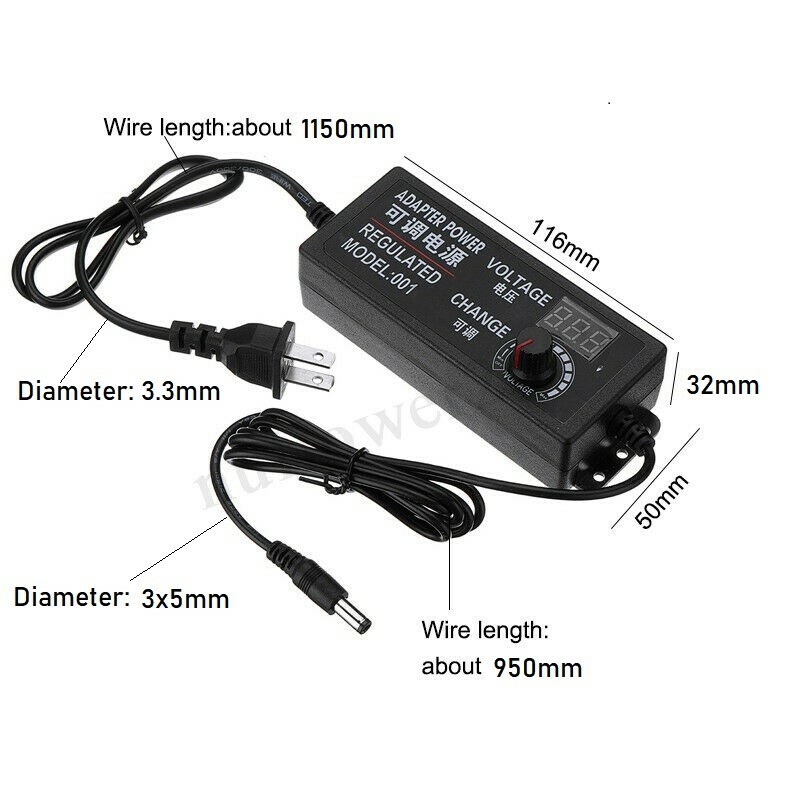 9-24V 3A 72W Supply AC/DC Adapter Switch Power Adjustable Display Power Charger