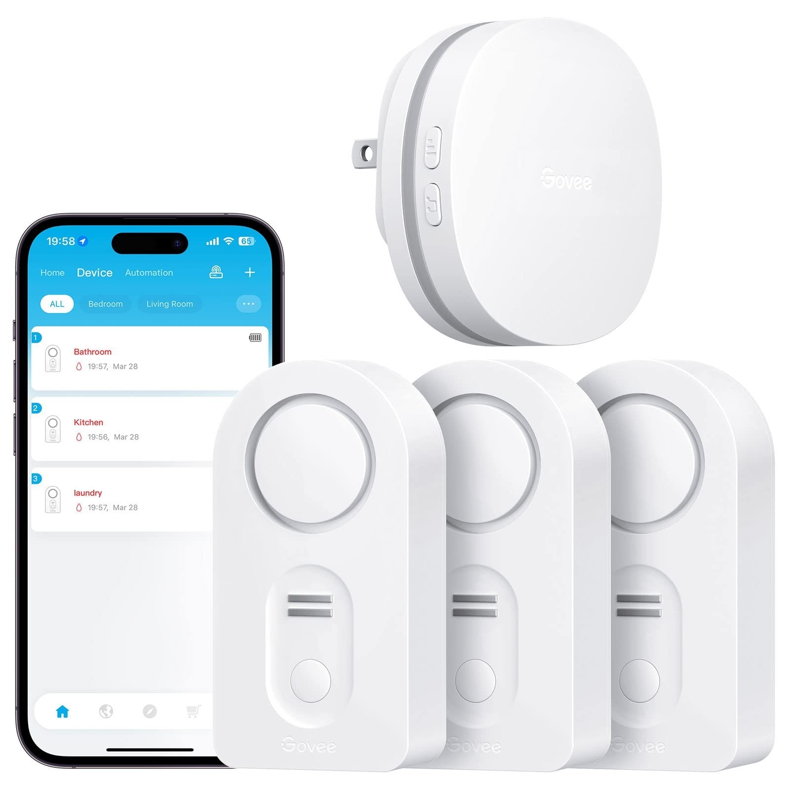 Water Leak Detector 3 Pack – WiFi Smart Sensor, 100dB Alarm, Remote Alerts, Home