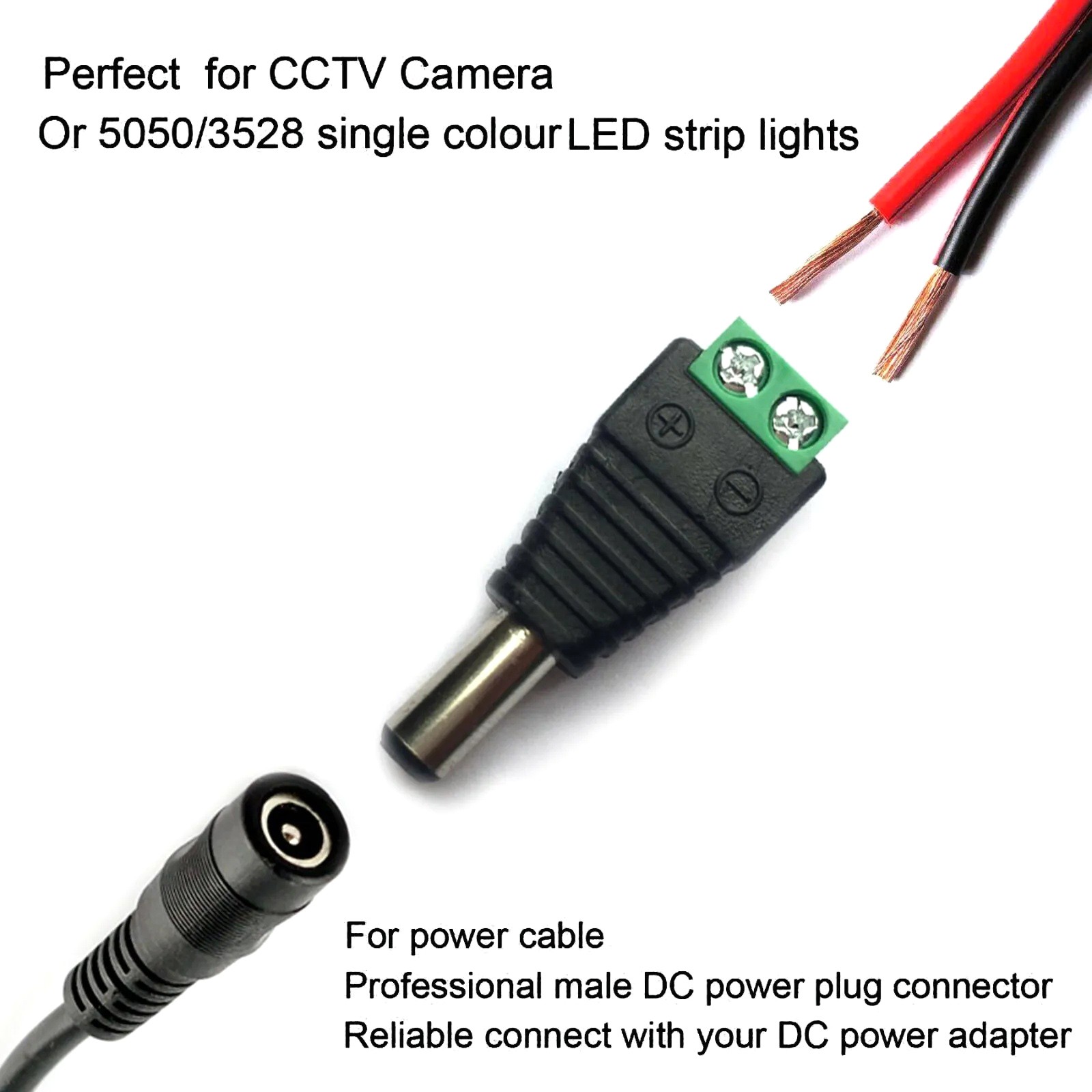 DC Power Plug Male Female Jack Connector 2.1 x 5.5mm Adapter CCTV Video 10PCS