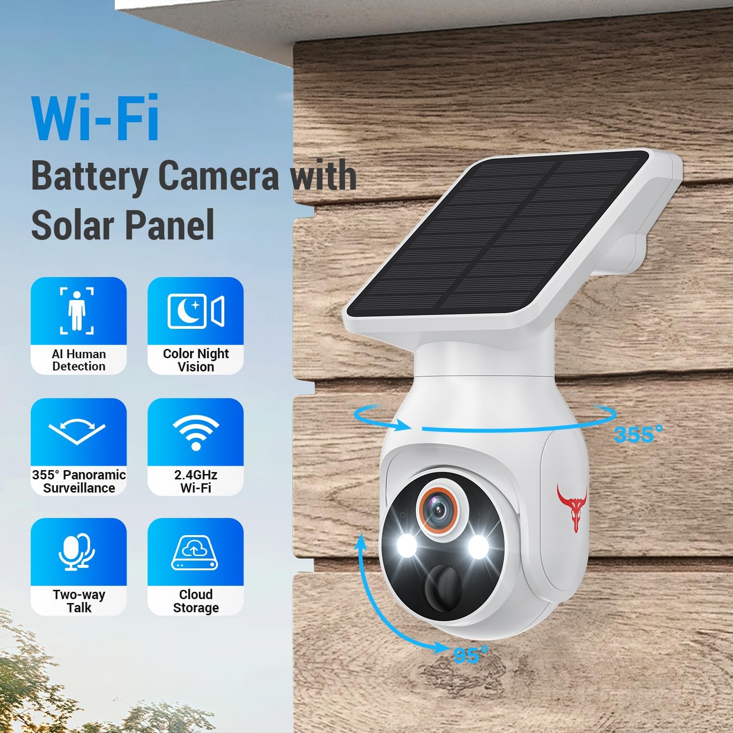 1080p Security Camera Wireless with Solar Panel, AI Human Detection, 2-Way Au…
