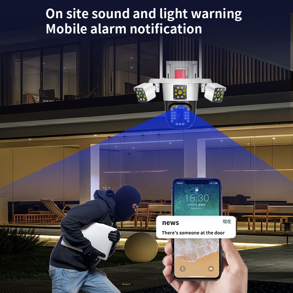 3 Lens HD 12MP WiFi IP Camera Wireless Outdoor CCTV PTZ Home Security IR Cam