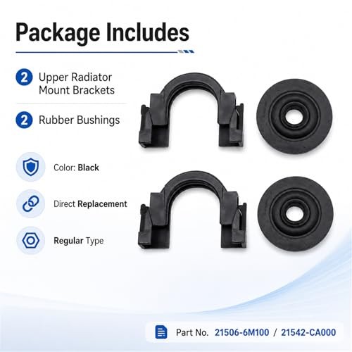 2 Set Upper Radiator Mount Bracket and Rubber Bushing, Compatible with Nissan