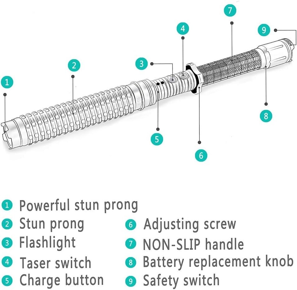 Advanced Self-Defense Tool: 80 Million Volt LED Flashlight – Adjustable 18.9in