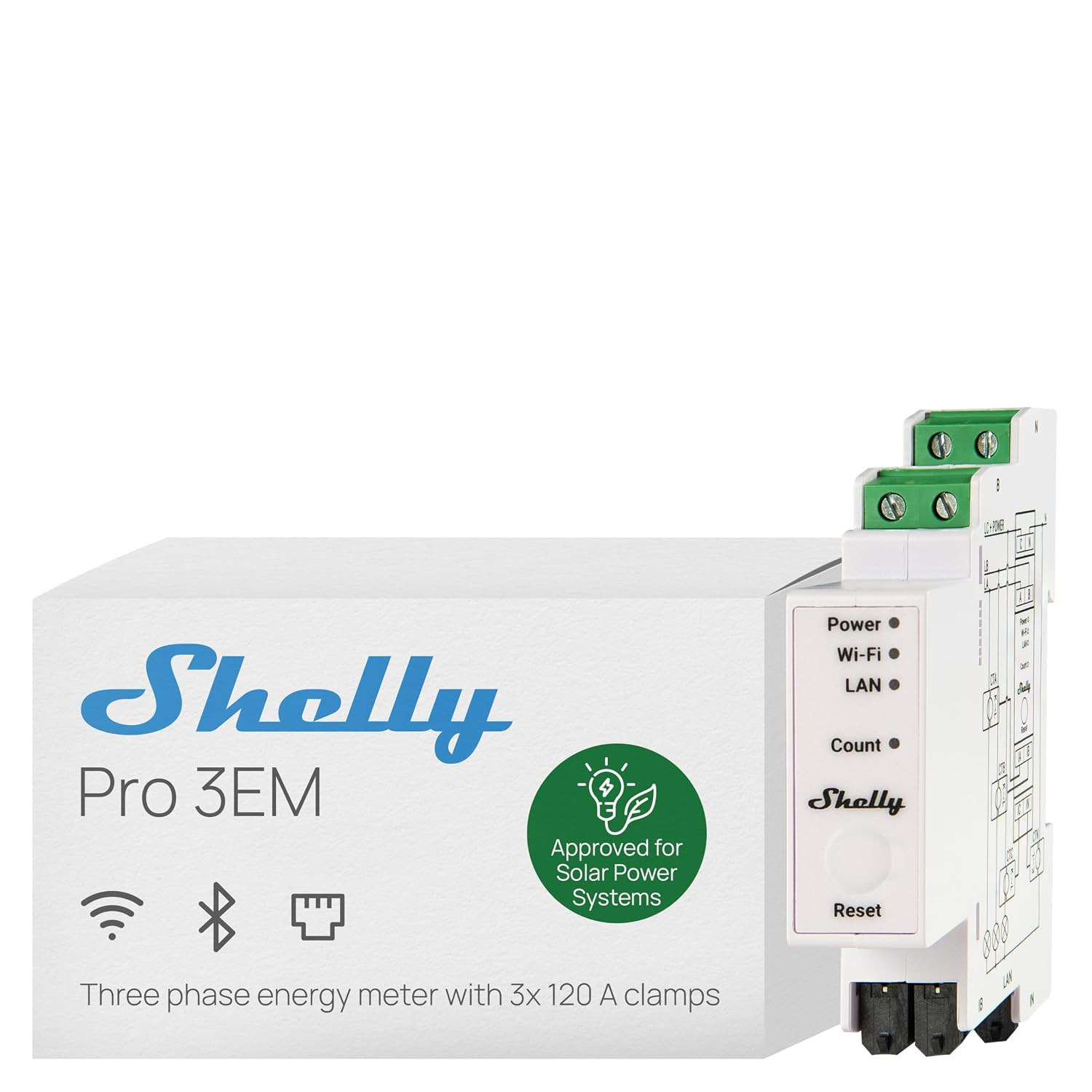 Pro 3EM (120A) V2 | Wi-Fi, Matter & LAN, 3-Phase Smart Energy Meter | Home Autom