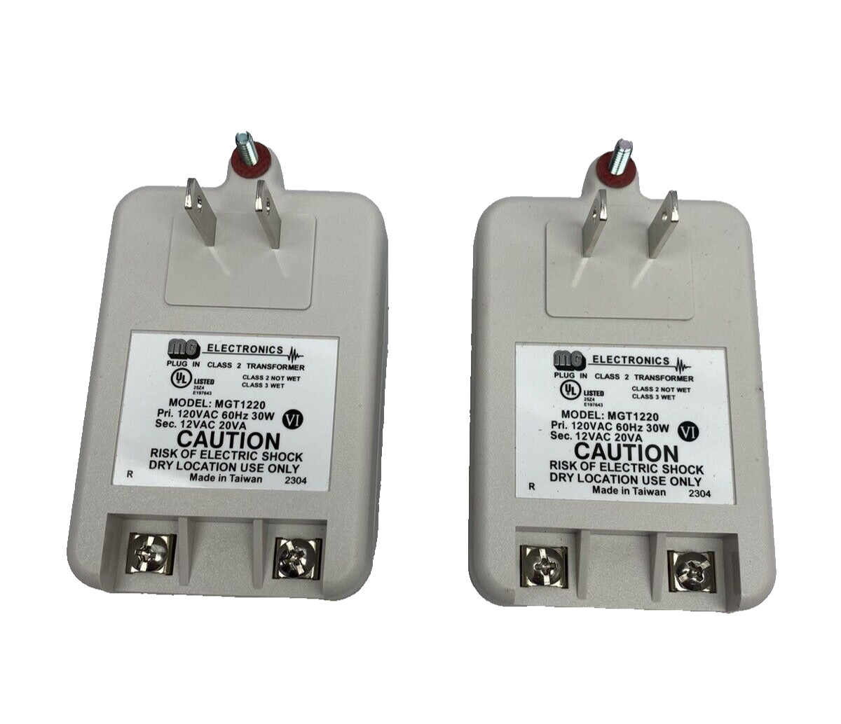 Lot Of 2, MGT-1220 MG Electronics Class 2, Transformer W/LED Indicator, 12 Volt