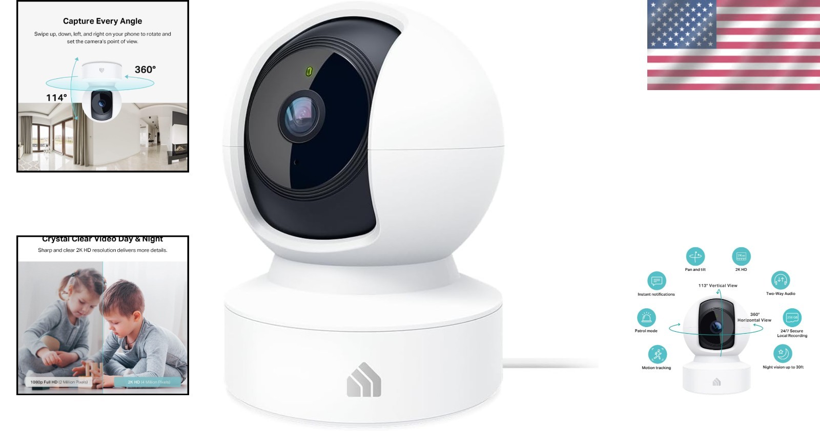 360° Viewing Kasa Smart Camera with Night Vision for Safe Indoor Monitoring