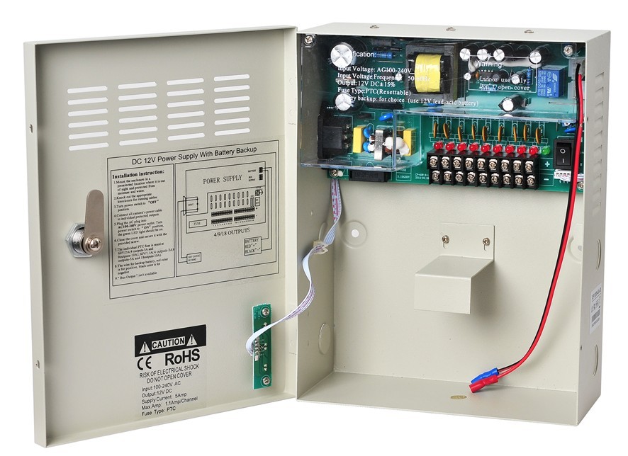 CCTV 9Channel DC12V 5A UPS Box Power Supply Support Battery CE ROHS