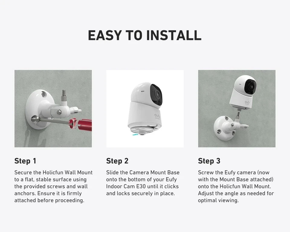 Holicfun Wall Mount for Eufy Security Indoor Cam E30/E220/C220/C210, 360° Adjust
