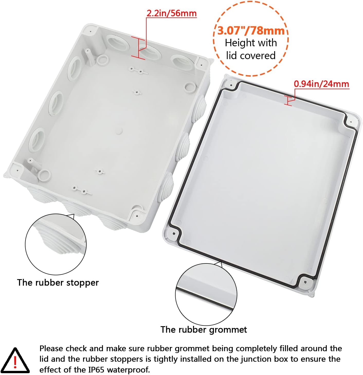 LeMotech Junction Box, ABS Plastic IP65 10″ x 7.9″ x 3.1″ (1pc), White