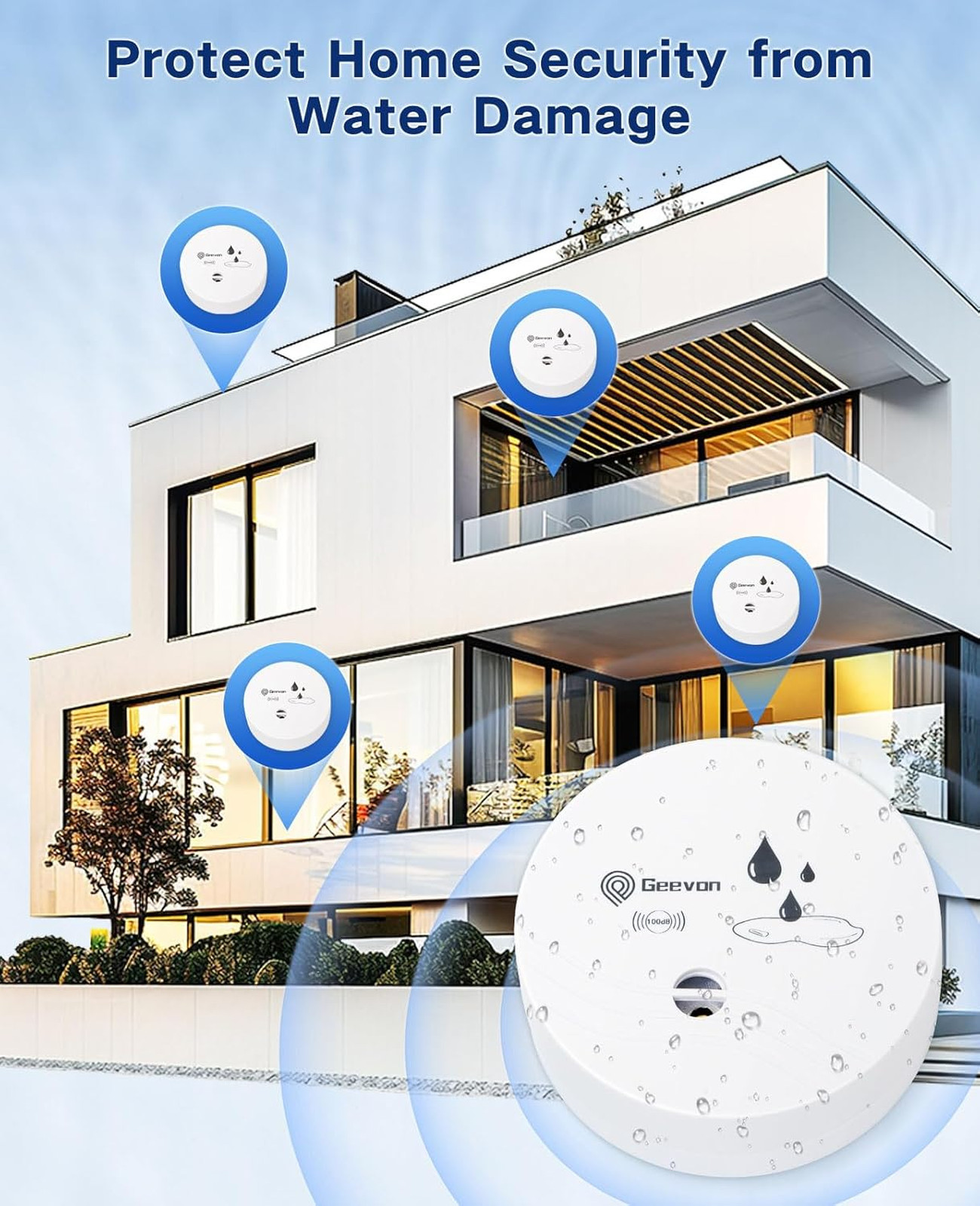 Water Leak Detectors 2 Pack 100dB Noise Flood Alarm Sensors for Basement