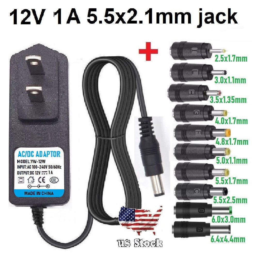 AC 100-240V to DC 12V 1A Power Supply Adapter Charger with 10 Sizes DC Plug Tips