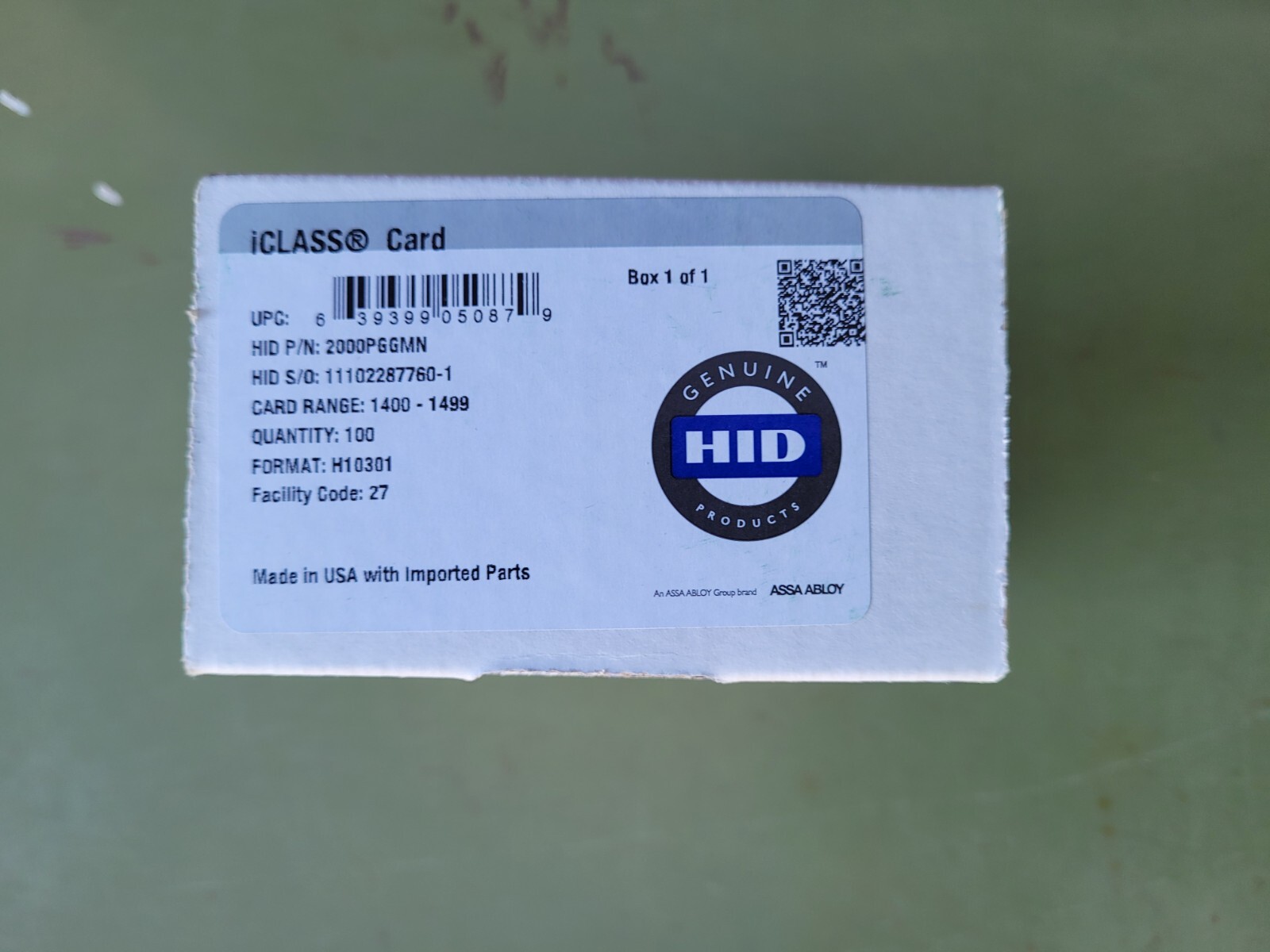 NEW HID iCLASS Smart Card 2000PGGMN Format H10301 Range 1400 – 1499 (1 Card)