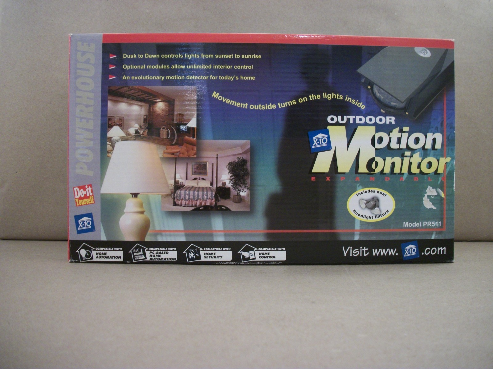 X-10 POWERHOUSE Dual Floodlight Motion Detector With Remote Light Control PR511