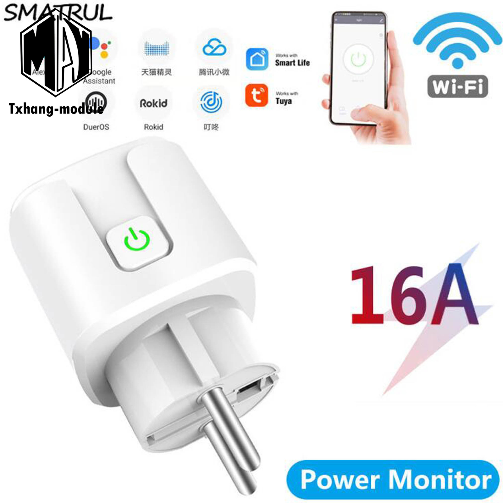 Smart Wifi Switch Socket Outlet fit with Alexa Echo GoogleAssistant A2TM