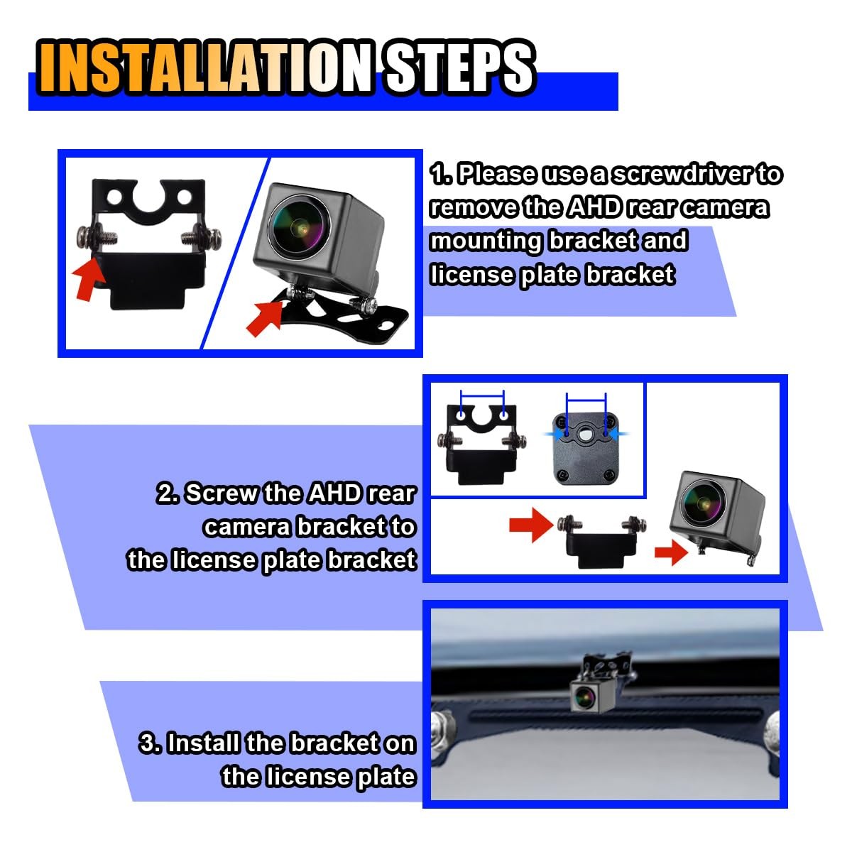 Reverse Rear Camera License Plate Bracket, Installation Holder for Black