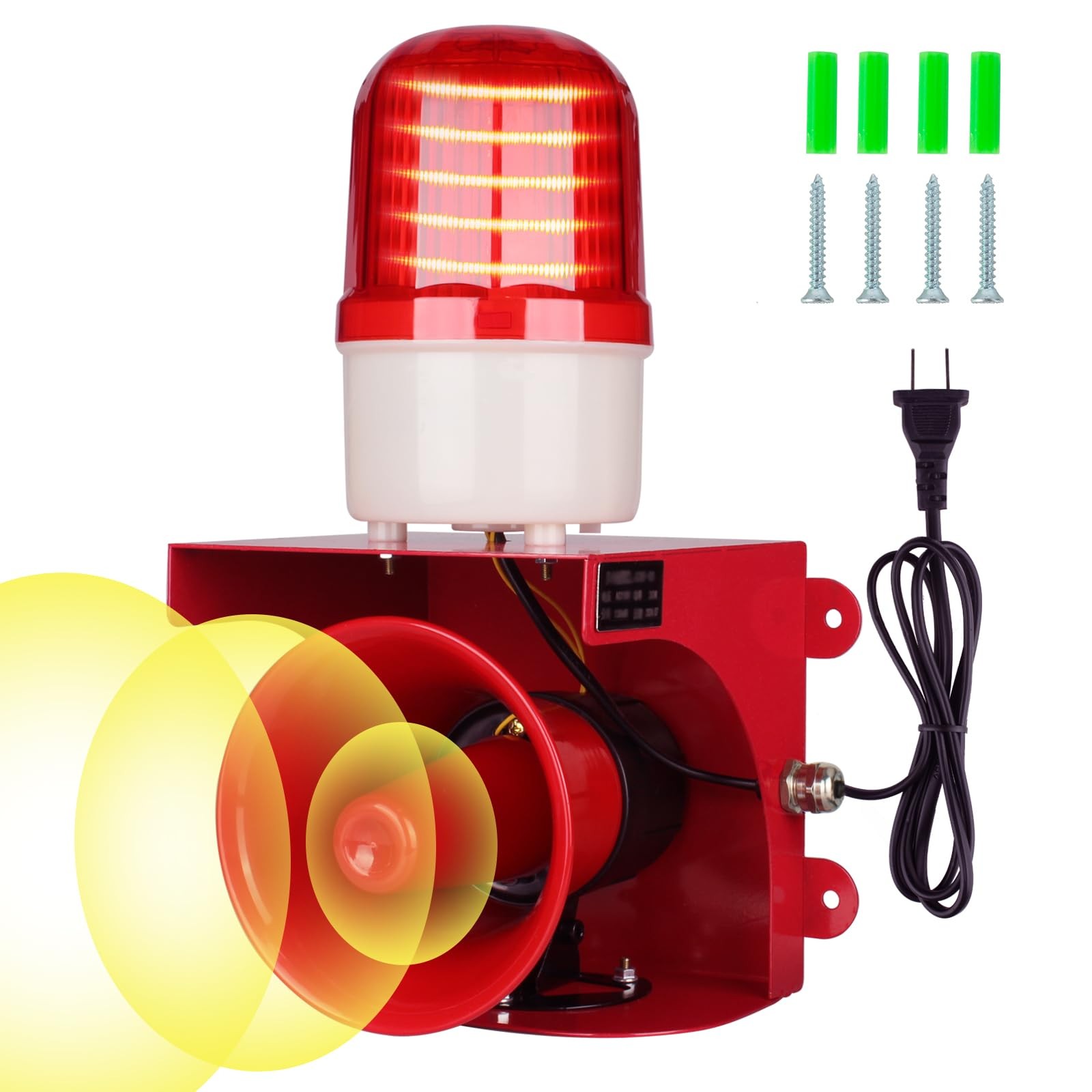 AC110V Industrial Siren Alarm Strobe Light-120dB Loud Horn&Red Beacon Warning…