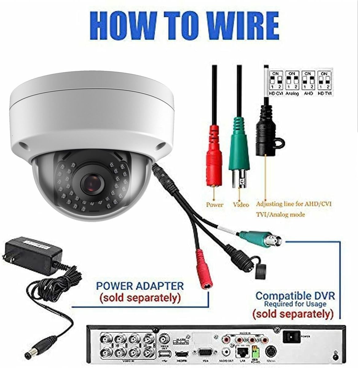5MP Dome TVI AHD CCTV 4IN1 Security Camera 65ft Night Vision Metal Housing 2.8mm