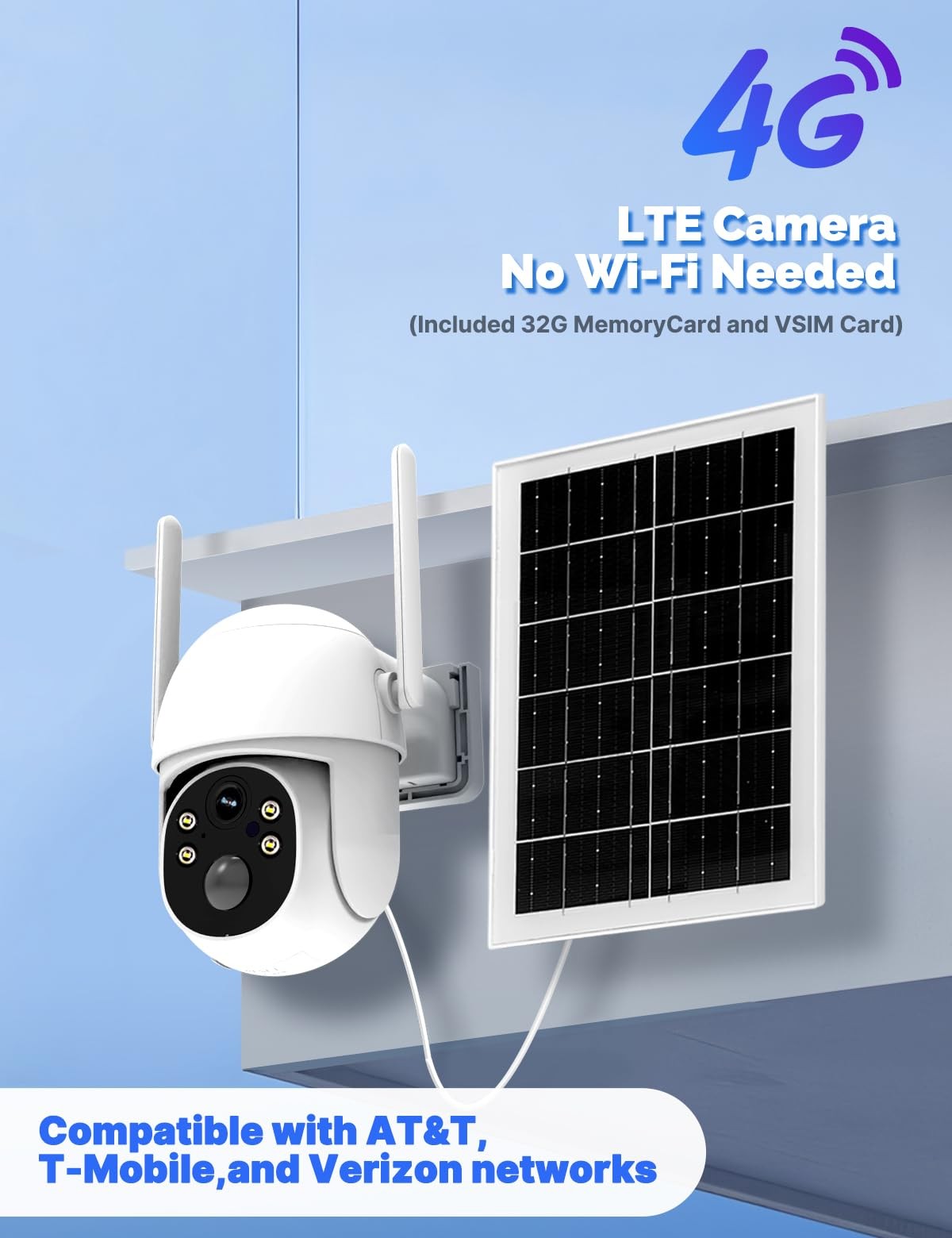 4G Cellular Solar Security Camera,No WiFi Needed,Lifetime Free Data