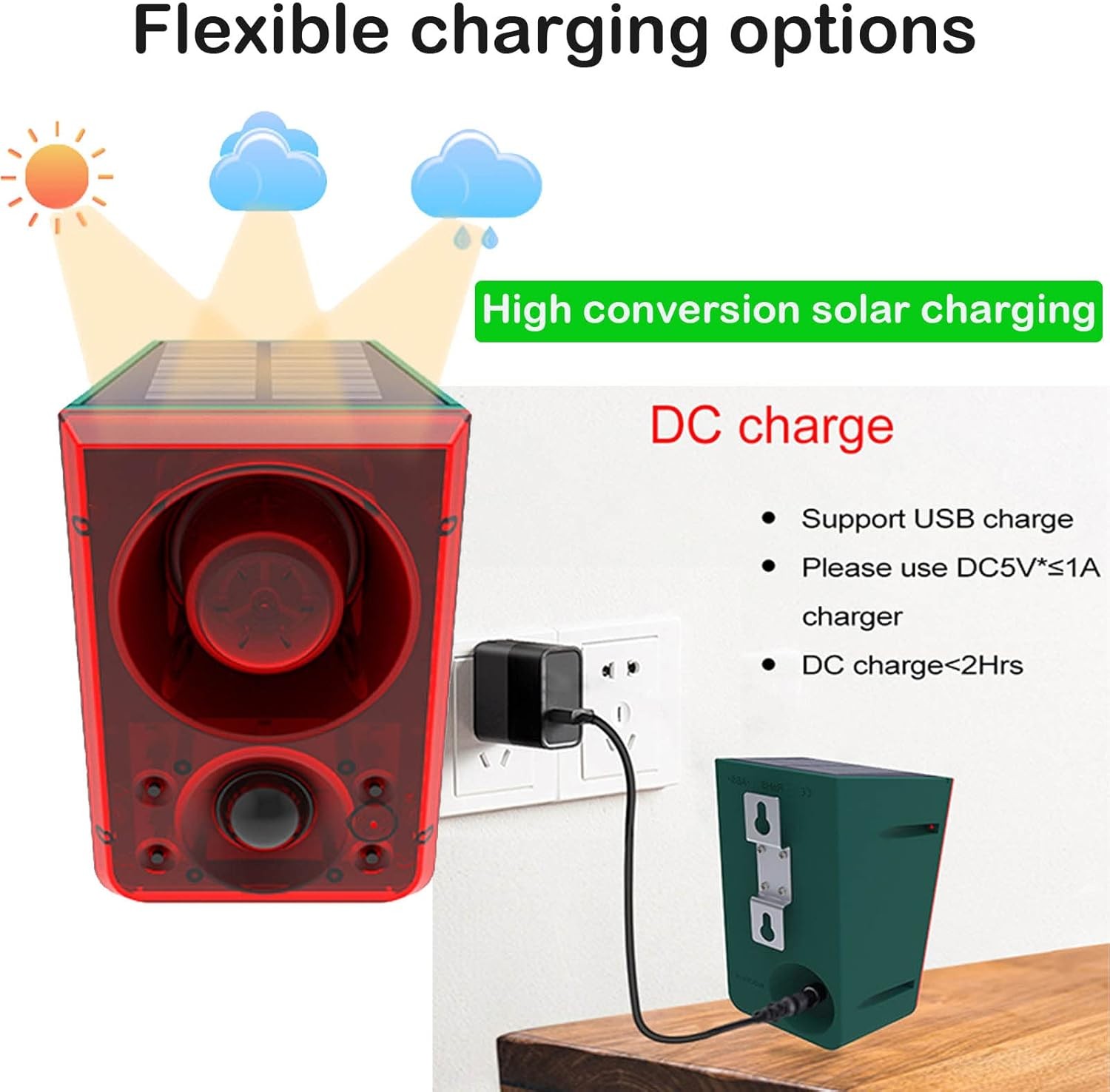 Solar Outdoor Motion Sensor Alarm-Dog Barking&Gunshot Sound,Support Recording