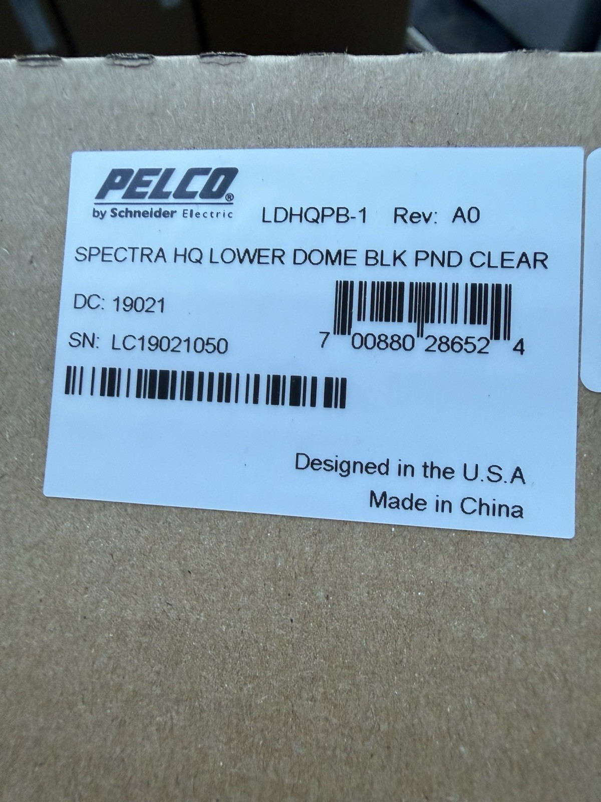 Pelco LDHQPB-1 Spectra HQ Lower Dome Black Pendant Clear Schneider Electric NEW