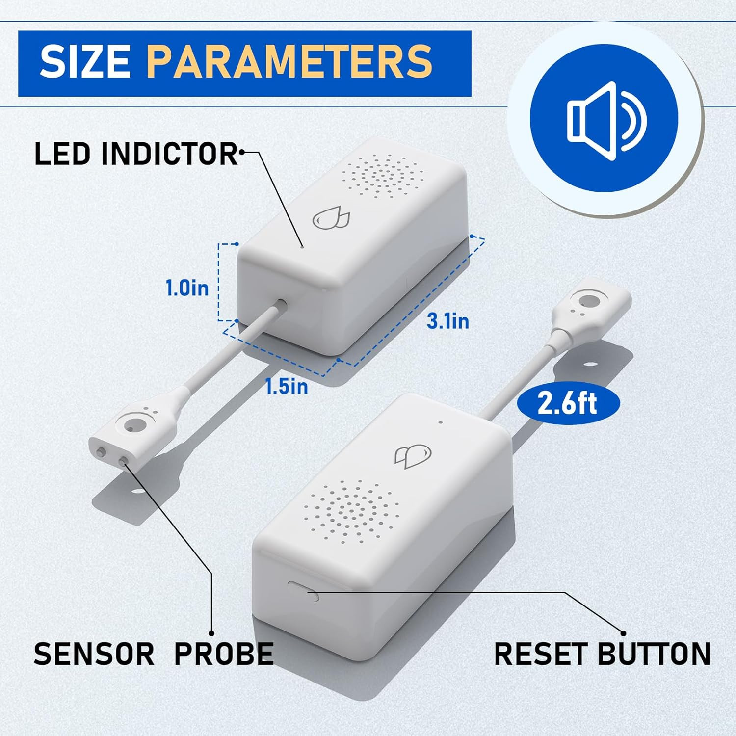 BSEED Wifi Water Leak Detector, Smart Water Sensor with Cable, 85Db Audio/App/Sm