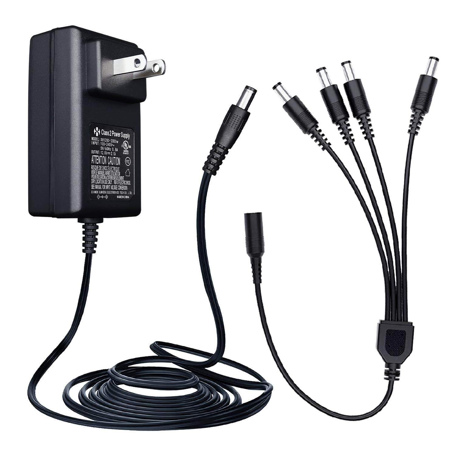 6ft Power Adapter AC 100240V To DC 12V 2A 2000mA 4Way Splitter Cable CCTV