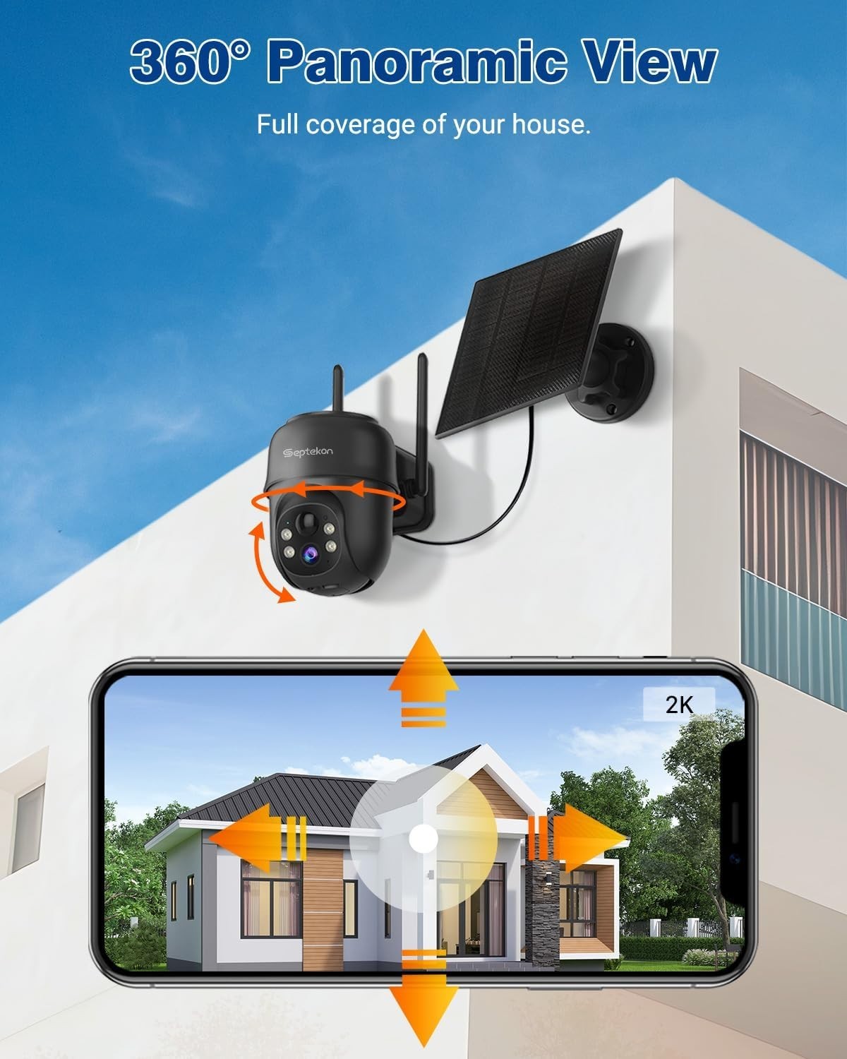 Advanced 2K Solar Powered Outdoor Cameras with 360° PTZ & Motion Alert – 2 Pack