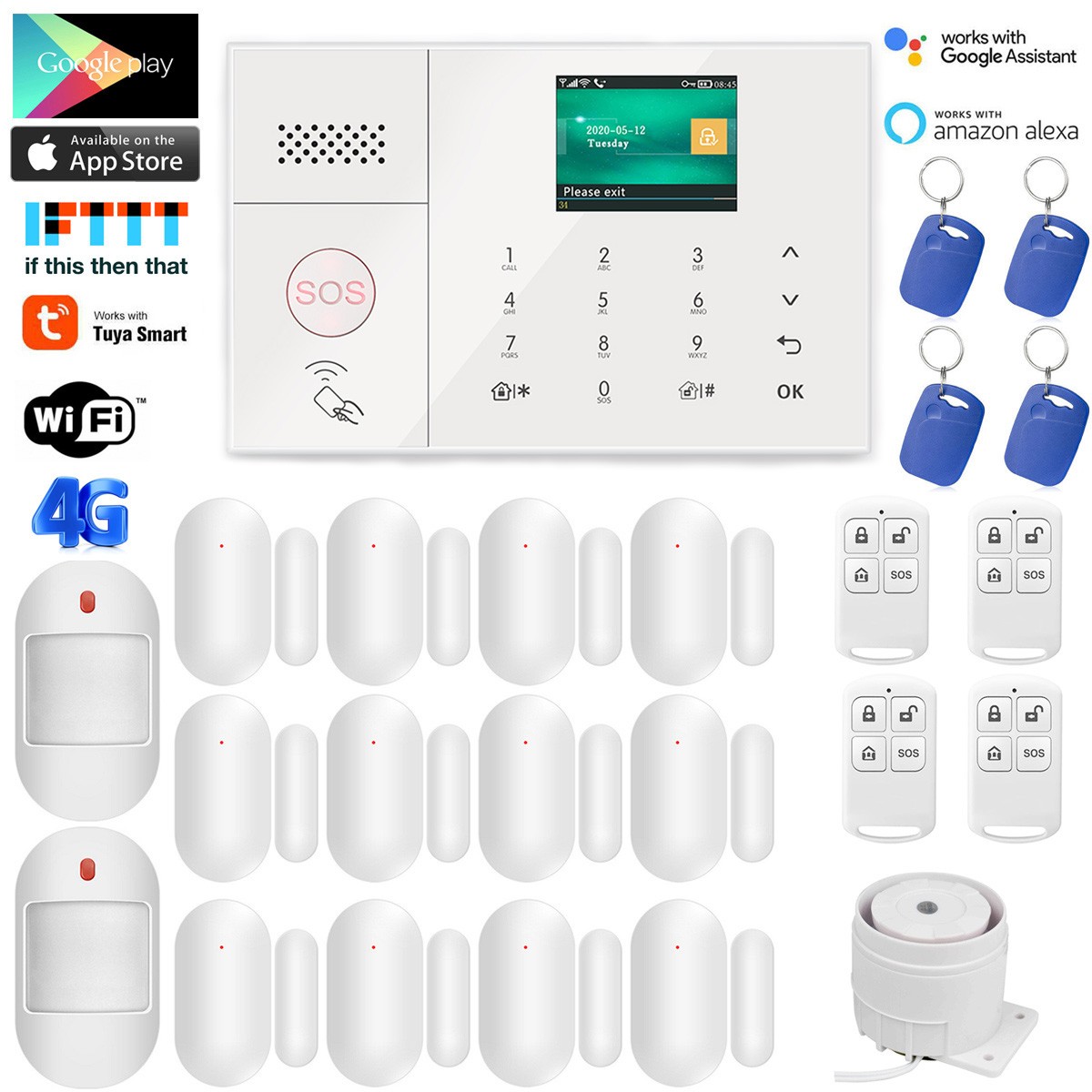 Wireless & Wired WiFi+4G GSM Smart Home Burglar Security Alarm System TUYA APP
