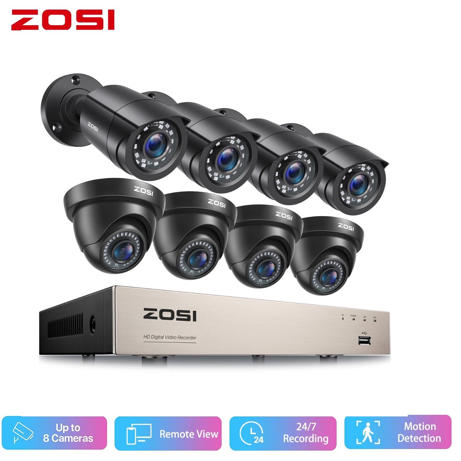 ZOSI 8CH 5MP Lite DVR 2MP Home Security Camera System 24/7 Remote IR Night CCTV