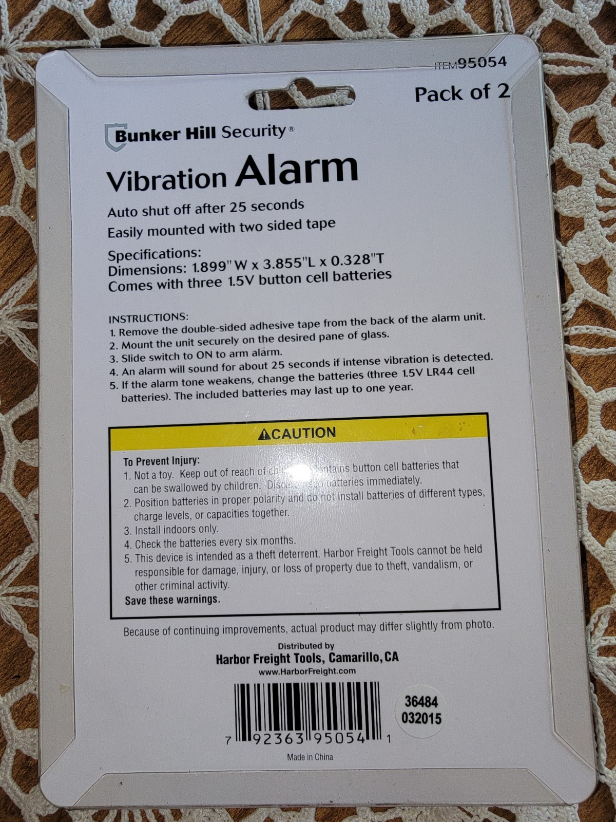 2 Pack Bunker Hill Security Vibration Window and Door Alarm Siren, Model 95054