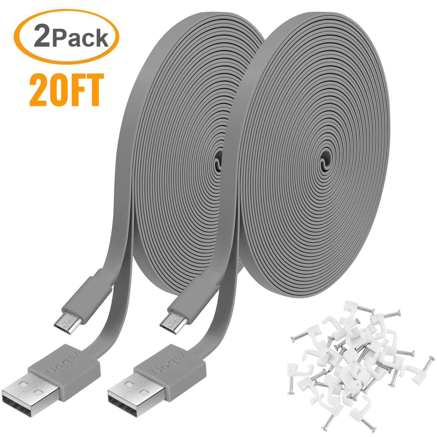 2 Pack 20FT Power Extension Cable Compatible with Wyze Cam Grey