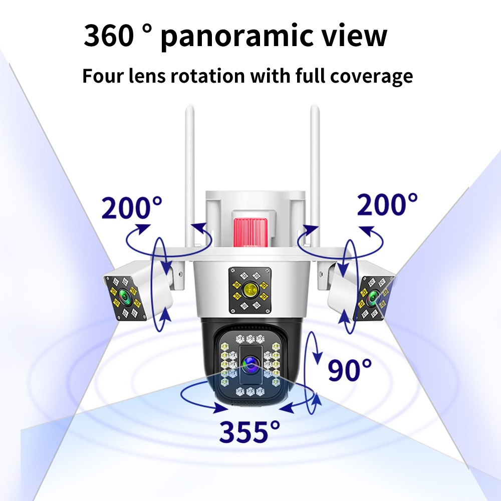 3 Lens HD 12MP WiFi IP Camera Wireless Outdoor CCTV PTZ Home Security IR Cam